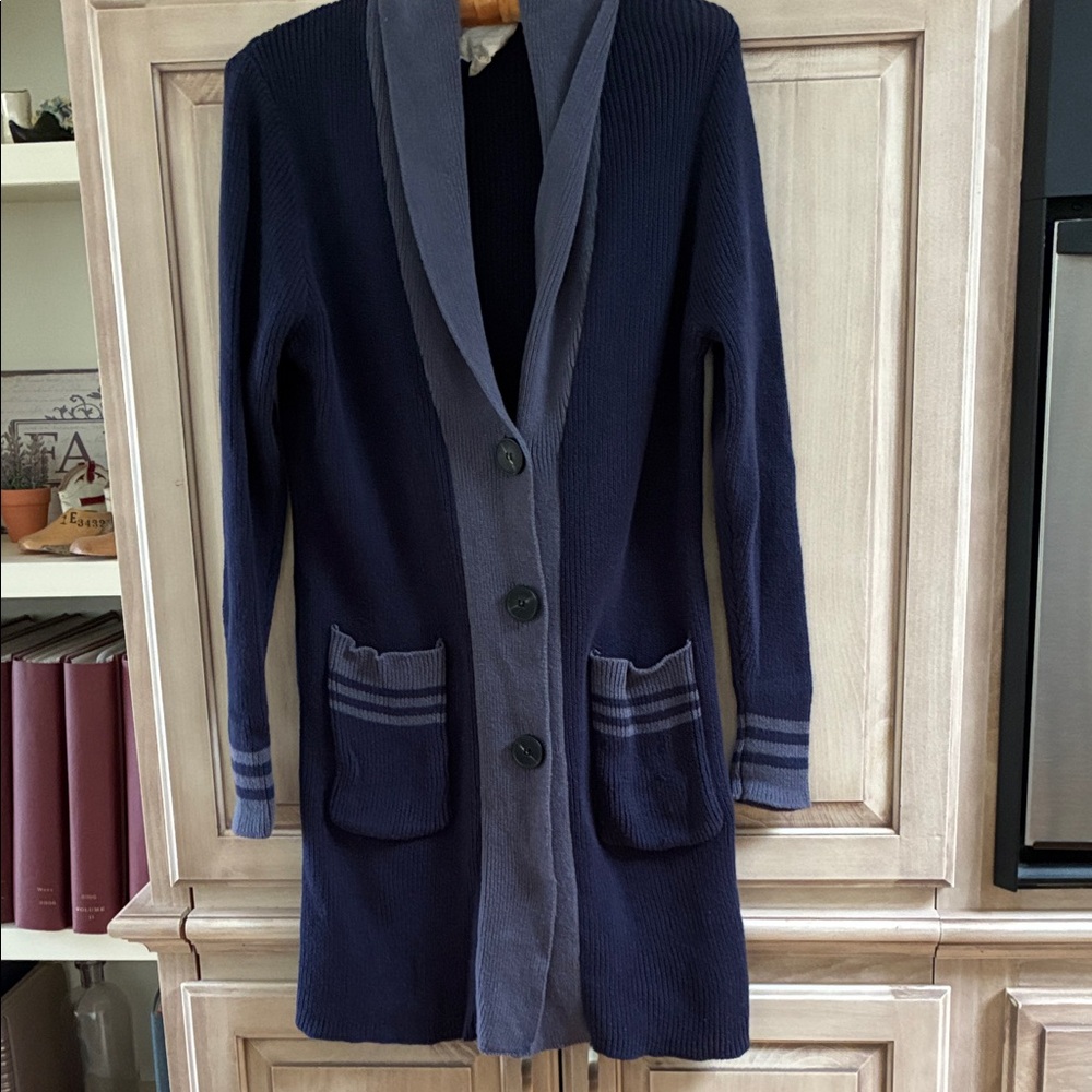 Evy’s  Tree Navy Blue Women's Sweater coat with Gray Accents sz M